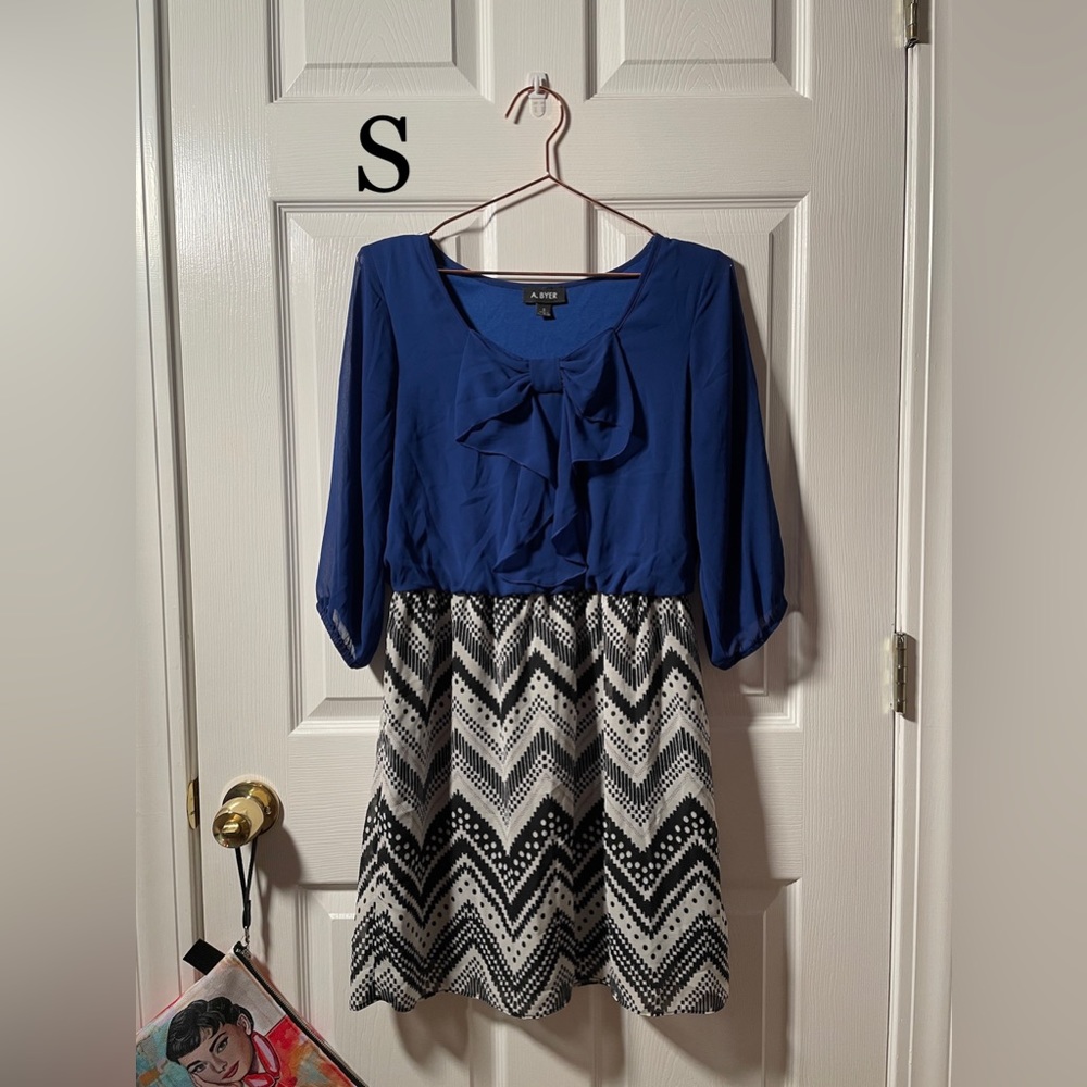 A. Byer Small Blue Chevron Dress